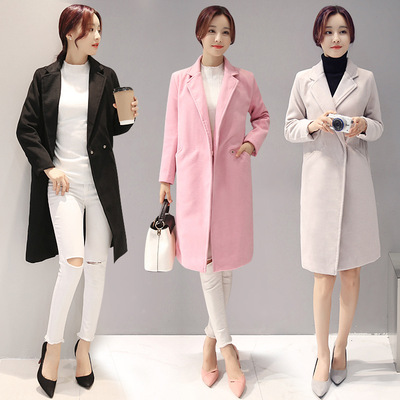 蕊℃  2016秋季韩版新款学生修身显瘦中长款外套毛呢大衣女