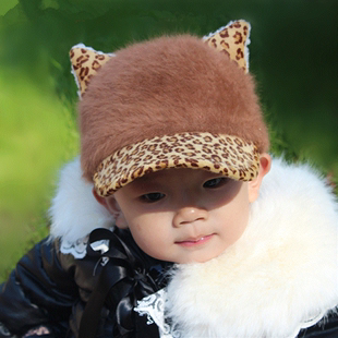 新款兔毛儿童帽猫耳朵韩版婴儿棒球宝宝帽子男女秋冬小孩帽子包邮