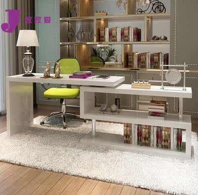 现代简约电脑桌台式家用带书架办公桌可旋转笔记本桌子木质电脑桌