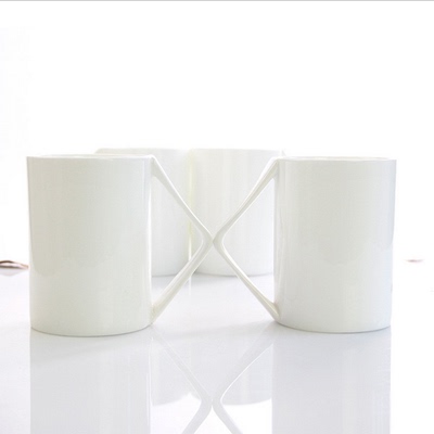 丹麦几何水杯简约陶瓷马克水杯带盖勺骨质瓷咖啡杯马克杯logo定制
