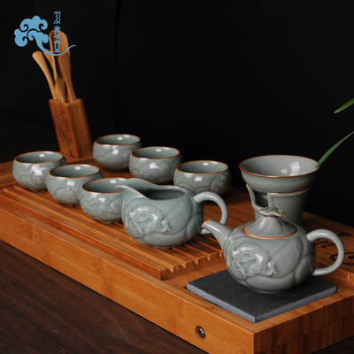 汝窑功夫茶具套装陶瓷茶壶茶杯茶道组合中式复古办公室家用礼盒装