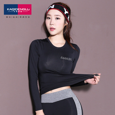 韩国秋季瑜伽健身房服速干长袖上衣高弹力透气紧身跑步运动T恤女