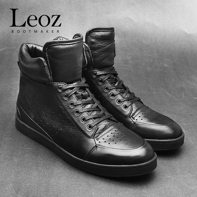 LEOZ2016真皮短男靴运动休闲短筒靴子真皮马丁靴男 真皮板鞋男