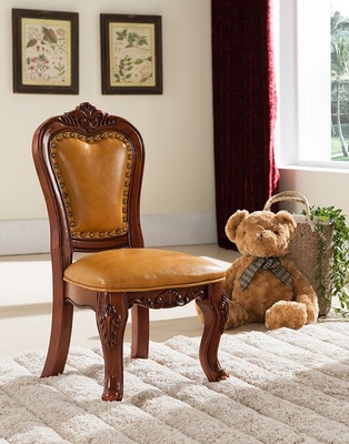 海仁美式实木儿童椅雕花小椅子换鞋凳小茶椅儿童小皮凳椅