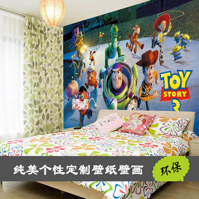 儿童房卧室壁纸 大型3D卡通动画玩具总动员壁画 现代简约背景墙纸