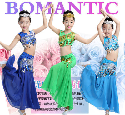 国庆元旦儿童成人新款民族舞台装傣族舞蹈演现代舞蹈孔雀舞服装女