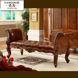 欧式床尾凳真皮实木美式床前凳双人沙发床塌床头凳卧室放衣服长凳