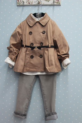 韩国可嘟儿品牌 童装专柜正品 英伦范双排扣短款风衣