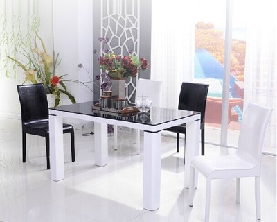 餐桌椅组合6人简约现代长方形钢化玻璃餐桌快餐饭桌一桌四椅包邮