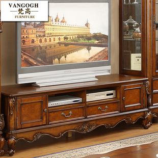 美式乡村电视机柜实木家具客厅组合影视柜子1.8m欧式复古木质地柜