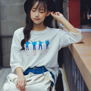 2016韩国秋季新款女装学生个性原宿风bf宽松长袖T恤上衣 卫衣冬潮