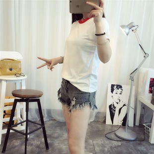 实拍新款夏季女装韩版上衣修身显瘦体恤纯色短袖t恤女小衫潮