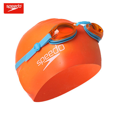 speedo儿童泳镜泳帽套装防水防雾儿童泳镜女童男童硅胶泳帽415608