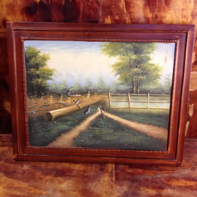 美式乡村手绘木板画古典油画客厅玄关餐厅壁画手绘风景水果油画