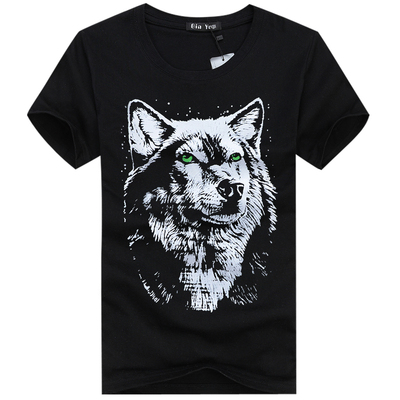 2016春创意3D狼头短袖T恤男立体印花青少年男装短袖t恤潮加肥加大