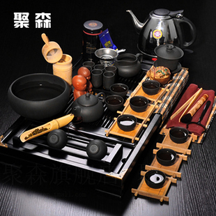 聚森 紫砂茶具套装烧水壶整套功夫茶具 实木茶盘套装特价茶海茶道