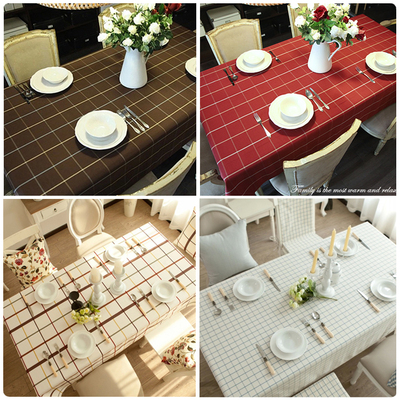 欧式高档纯棉麻餐桌布艺咖啡红格子西餐厅酒店桌布茶几圆台布定做