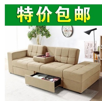 日式简约小户型布艺沙发床 多功能折叠抽屉沙发床双人储物沙发床