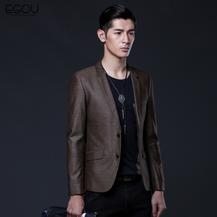EGOU男士便西 2016秋季新款 欧美简约复古咖色打造气质款西装西服