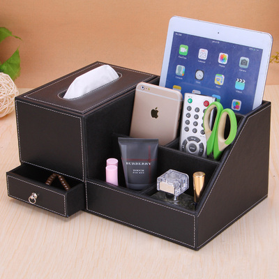 创意 欧式皮革多功能纸巾盒木桌面茶几遥控器收纳盒 餐巾纸抽纸盒