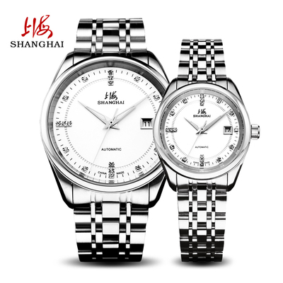 上海手表自动机械表时尚镶钻精钢商务休闲男表女表情侣对表SH3007