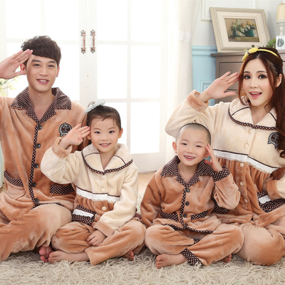 韩版冬季亲子装睡衣一家三口四口母女母子家庭装大码加厚男女睡衣
