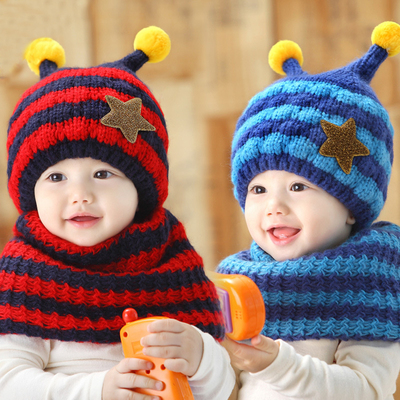 儿童毛线帽婴儿帽子秋冬季3-6-12个月加绒护耳帽1-2岁宝宝男女童0