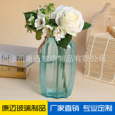 带提绳八角玻璃花瓶礼品玻璃花瓶家居装饰花器高端摆件干花花瓶