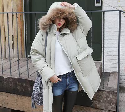 DABA-girl冬季新款女 韩版加厚宽松面包服保暖羽绒棉外套真毛领