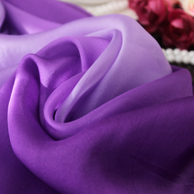 新款桑蚕丝丝巾春秋冬季女优雅薄款围巾紫色渐变纱巾真丝长款百搭