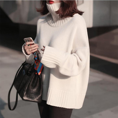 2016秋季韩版女装新款纯色宽松套头打底衫针织衫加厚高领全棉毛衣