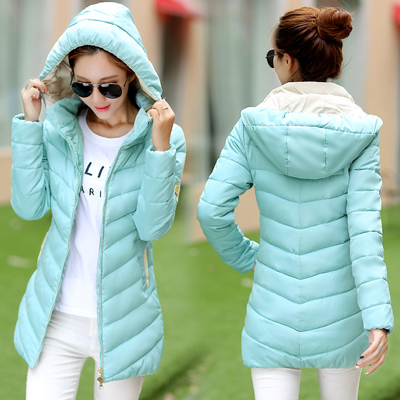 冬季新品韩版棉衣女中长款修身显瘦立领连帽保暖棉袄羽绒棉服外套