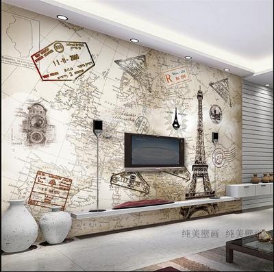 浪漫欧式壁画情定巴黎铁塔壁纸 个性卧室客厅沙发电视背景墙纸