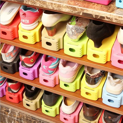 创意家居日韩式加厚一体式可调节鞋架收纳架简易塑料双层鞋架鞋托