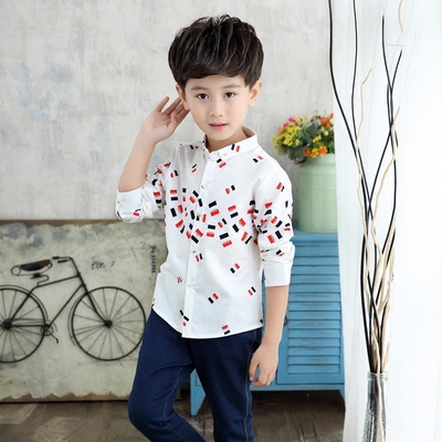 度度猫2016韩版男童薄款长袖衬衫中童宝宝纯棉白色打底儿童衬衣