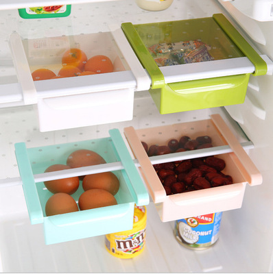 抽拉式冰箱保鲜收纳置物盒 厨房抽动分类置物盒储物架 多用途