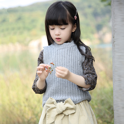 童装女童2016年春季新款 春装针织衫韩版马甲外搭小背心 圆领套头