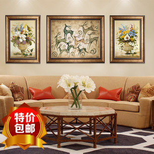 欧式客厅装饰画沙发背景组合挂画花卉田园美式发财鹿大壁画办公室