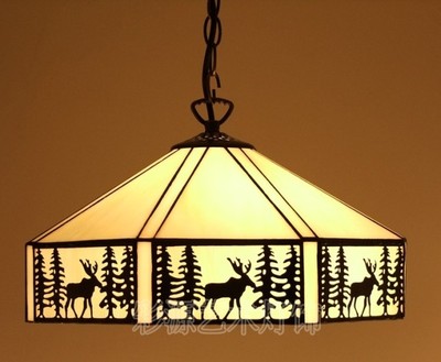 包邮美式田园麋鹿吊灯蒂凡尼彩色玻璃卧室书房餐厅衣帽间麋鹿吊灯