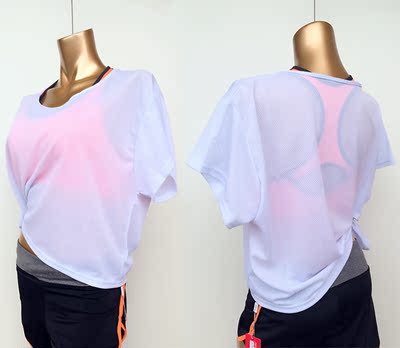 韩国女夏新运动短袖罩衫T恤微透宽松速干透气健身瑜伽衣跑步运动