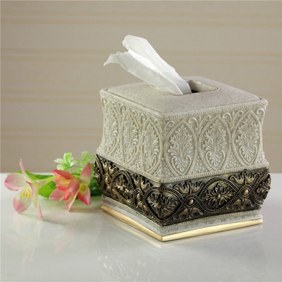 欧式方形高档纸巾盒装饰树脂抽纸盒  奢华复古卷纸盒客厅餐桌摆件