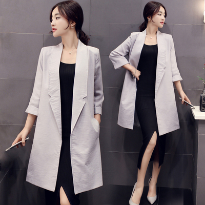 2016年新款时尚女装韩版通勤纯色直筒九分袖风衣 秋季新品