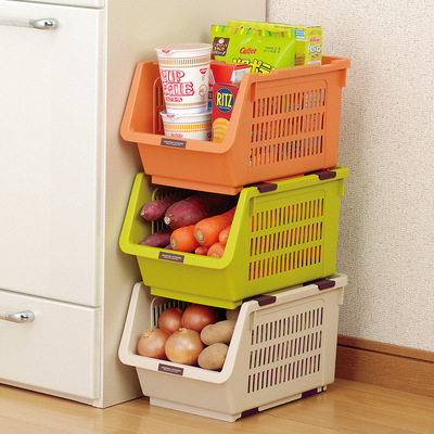 出口日本叠加收纳筐水果蔬菜收纳篮厨房整理架箱置物储物果蔬层架