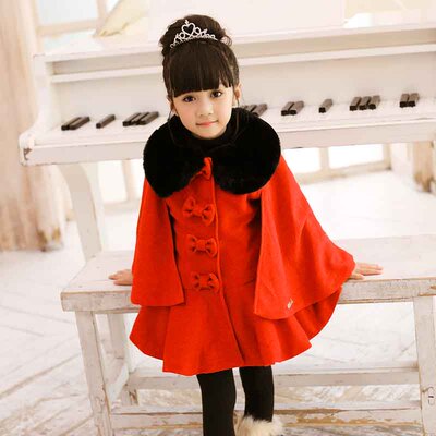 童装女童秋冬装毛呢子大衣新年款红外套披风毛领儿童开袖风衣韩版