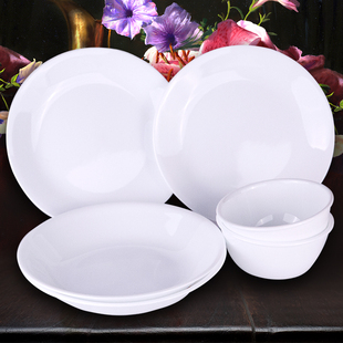 美国 康宁餐具纯白色欧式玻璃陶瓷碗洁净6件组合碗碟套装餐具套组