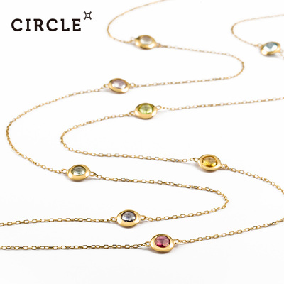 Circle珠宝 天然彩宝长链10k黄金托帕石榴石彩色宝石项链毛衣链