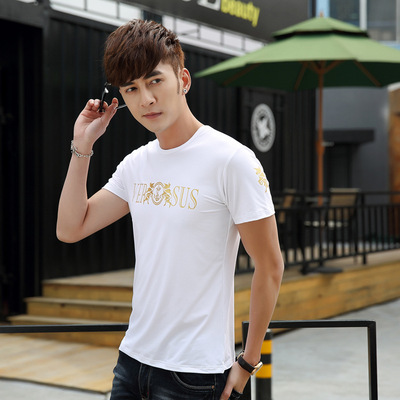 男士短袖t恤白色纯棉夏季修身简约青少年学生韩版潮男装半袖衣服
