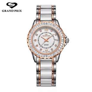 瑞士进口表GRAND PRIX格林玫瑰金真钻石英表女手表时尚不锈钢表带