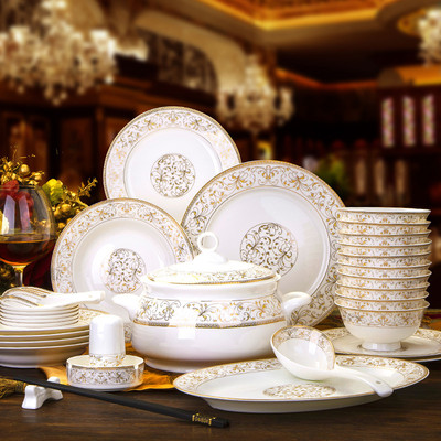 碗套装 景德镇陶瓷器餐具56头骨瓷餐具套装 碗碟碗盘套装家用中式
