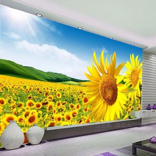 大型壁画3d立体花卉电视背景墙 简约田园黄色太阳花向日葵墙壁纸